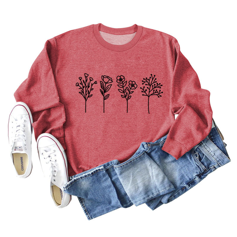 Floral Print Long Sleeve Casual Streetwear Sweatshirt