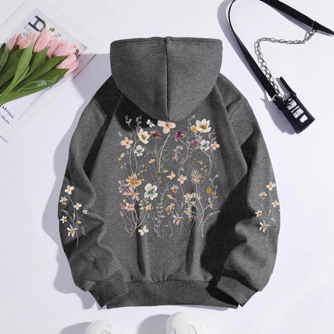 Floral Print Pocket Pullover Sweatshirt