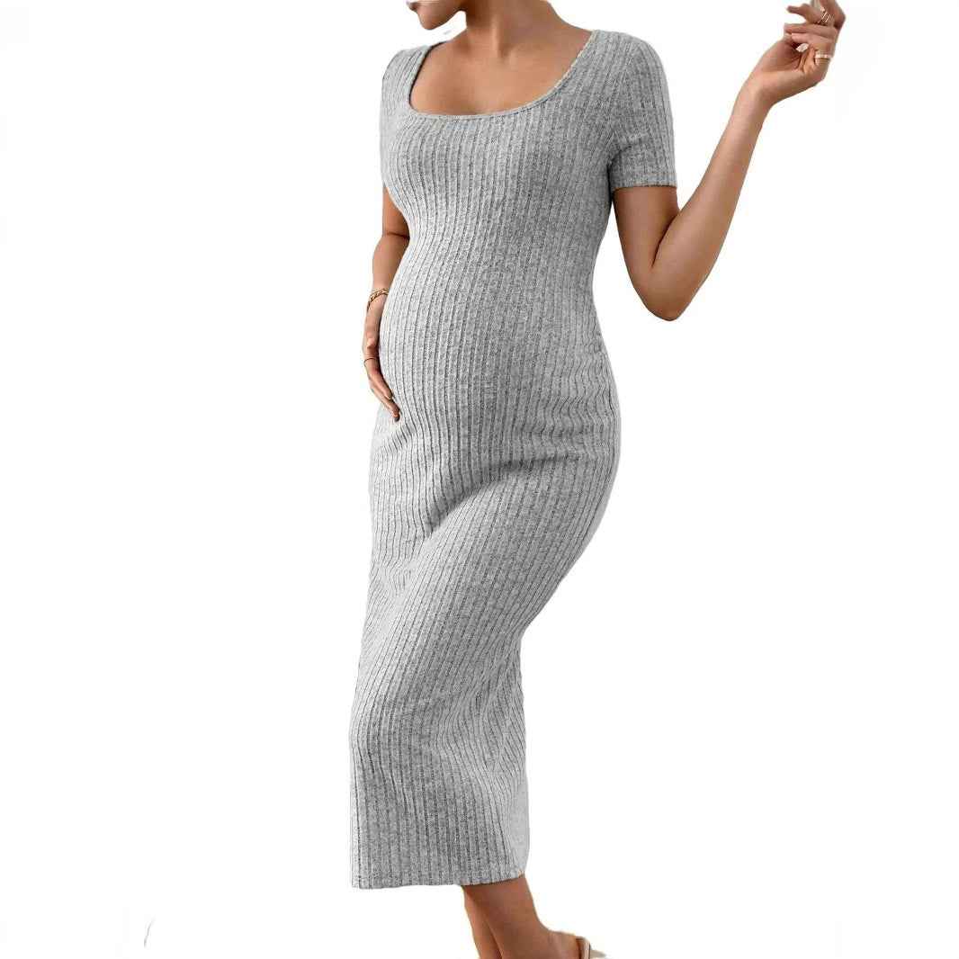 Elegant Knitted Short-sleeve Maternity Dress