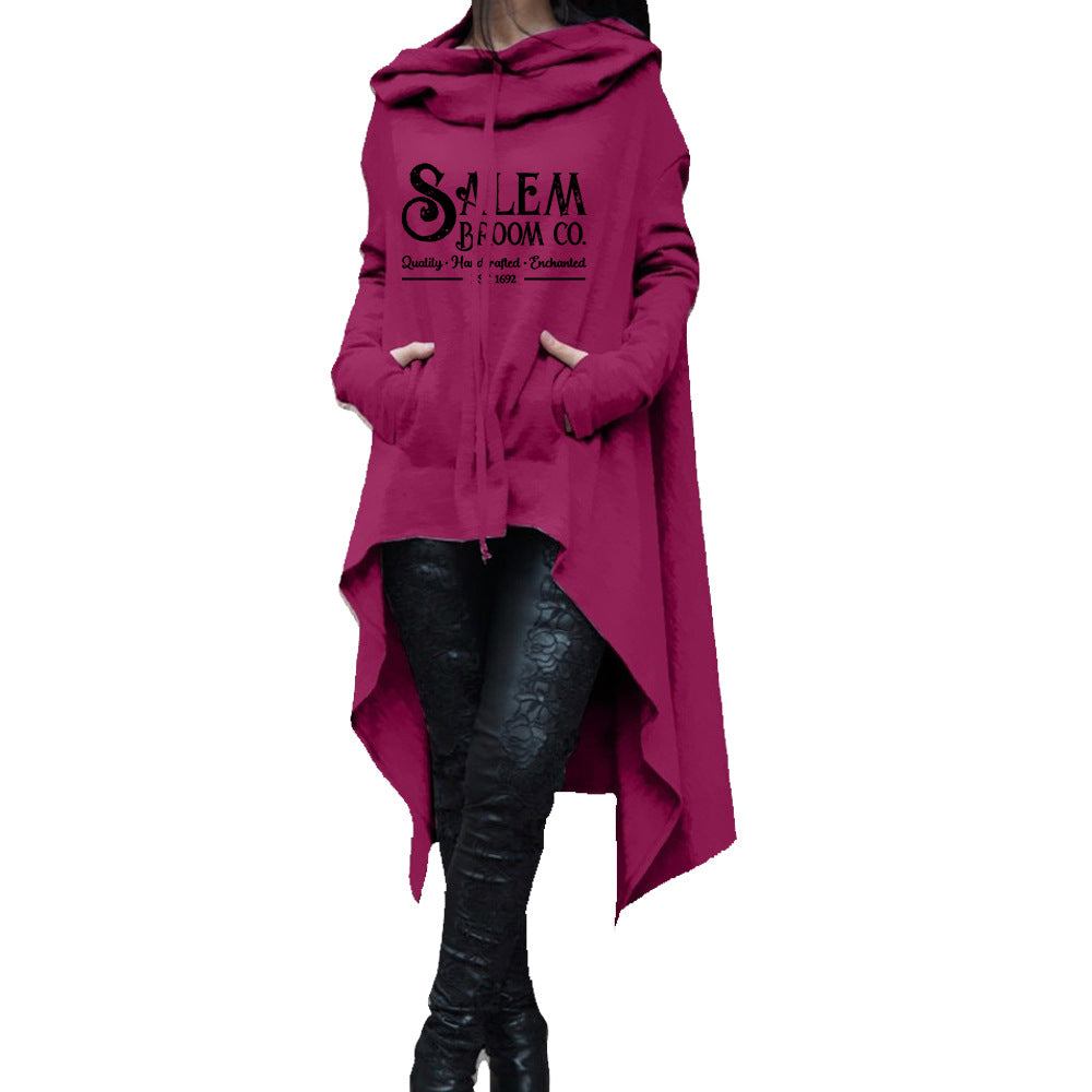 Plus Size Irregular Hooded Sweatshirt Mid-Length Casual Top