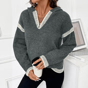 Dark Gray Contrast Color Trim Sweater