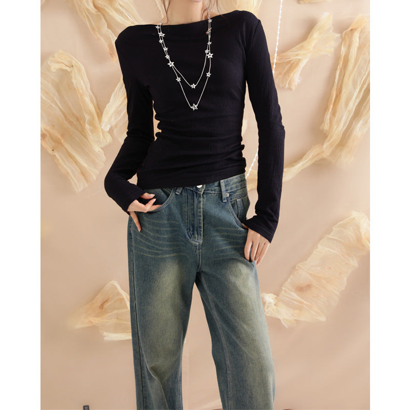 Retro Wooden Bead Slim Fit Top