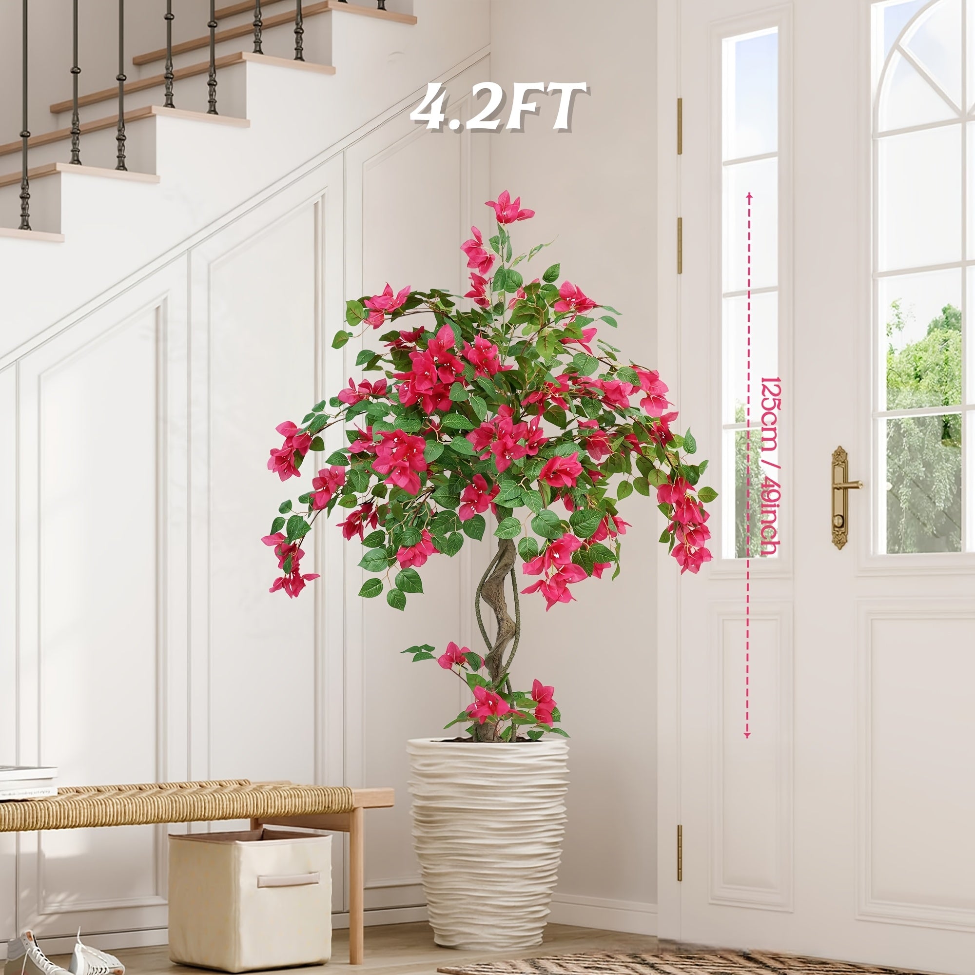 Artificial bougainvillea tree with twisted trunk and vibrant pink blooms