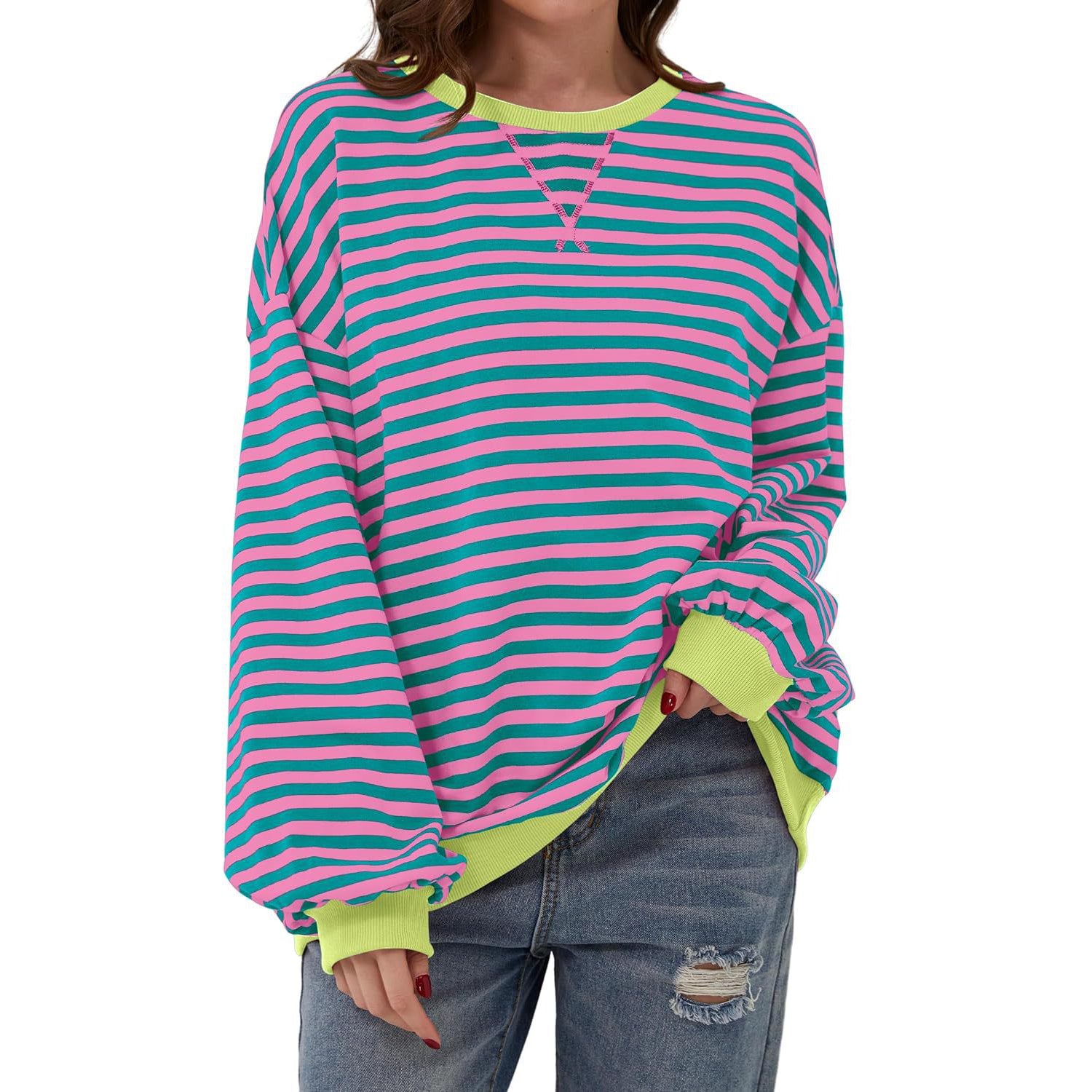 Women's Casual Striped Long Sleeve Pullover Sweater