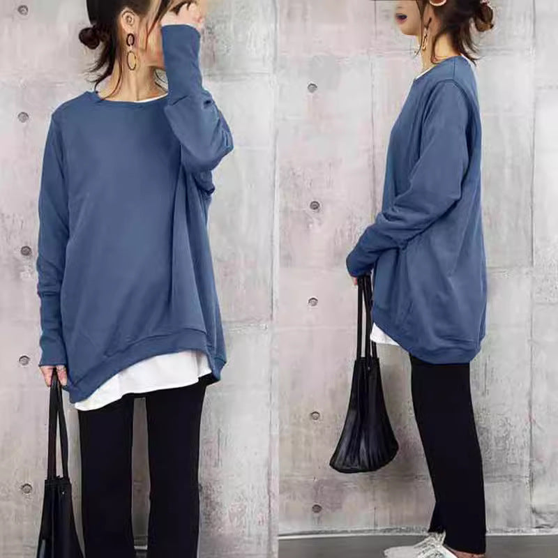 Cozy Oversized Cotton Pullover Women's Solid Color Sweater