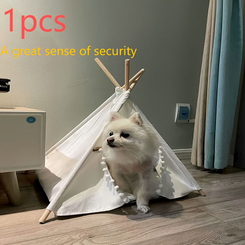 1pc 23-inch All-season Pet Tent For Small & Medium Dogs & Cats - Indoor/outdoor Use, Spacious Sleeping Area, Easy Assembly, Durable Polypropylene Fiber, White With Black Frame, Perfect For Puppies,