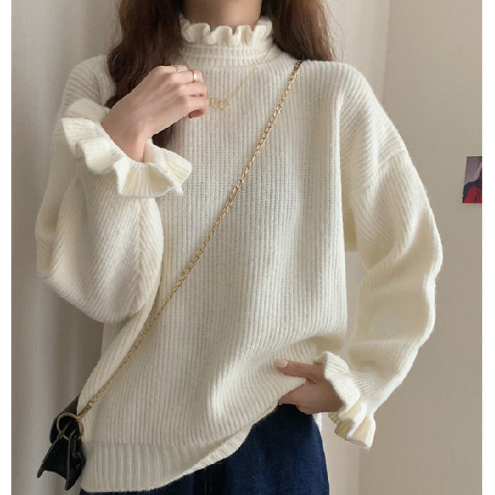 Wooden Ear Half Turtleneck Knitted Bottoming Shirt Top