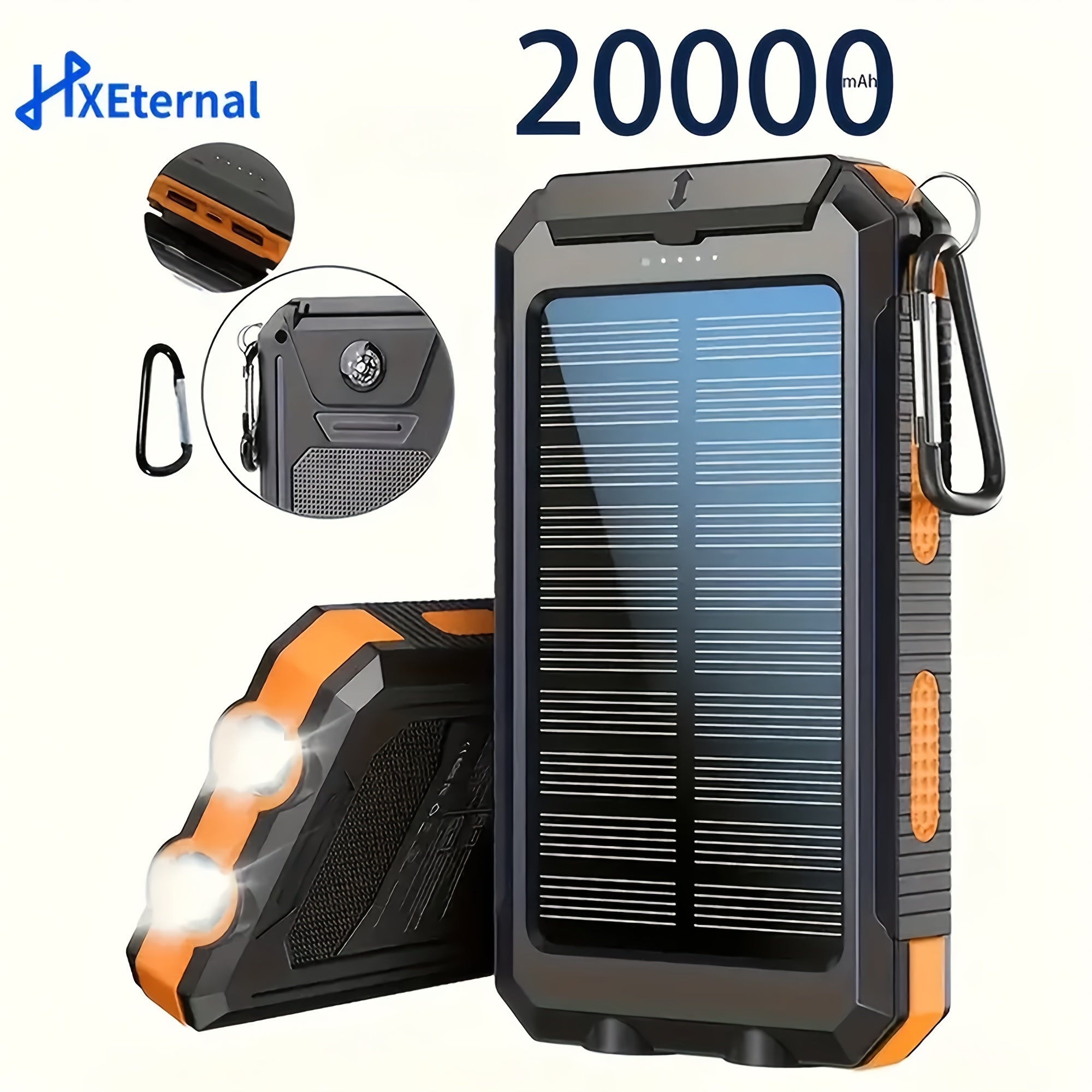 Portable Solar Mobile Phone Charger, Camping External Battery Charger for Mobile Phones, 2 USB/ LED Flashlights with Compass for Outdoor Activities, Portable Solar Power Bank, Solar Battery...