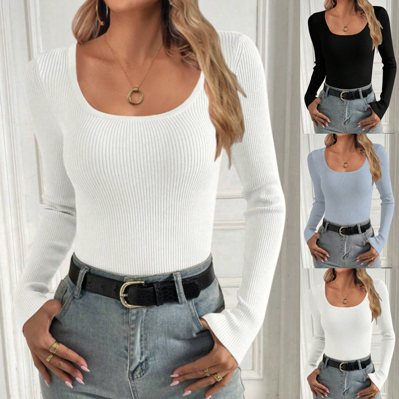 Women's New U Collar Sweater Knitted Pullover Women's Tops