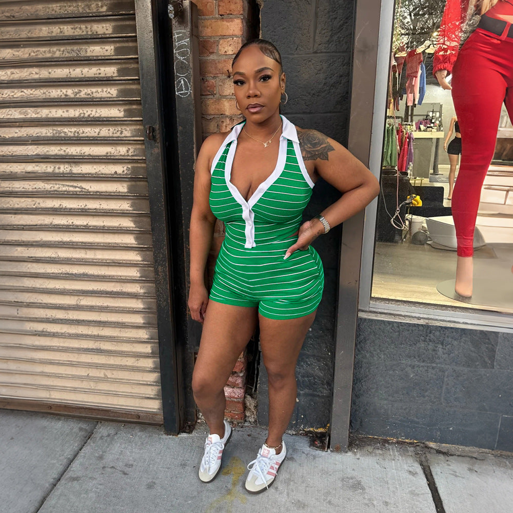 Women's Printed Halterneck Top & Shorts Set
