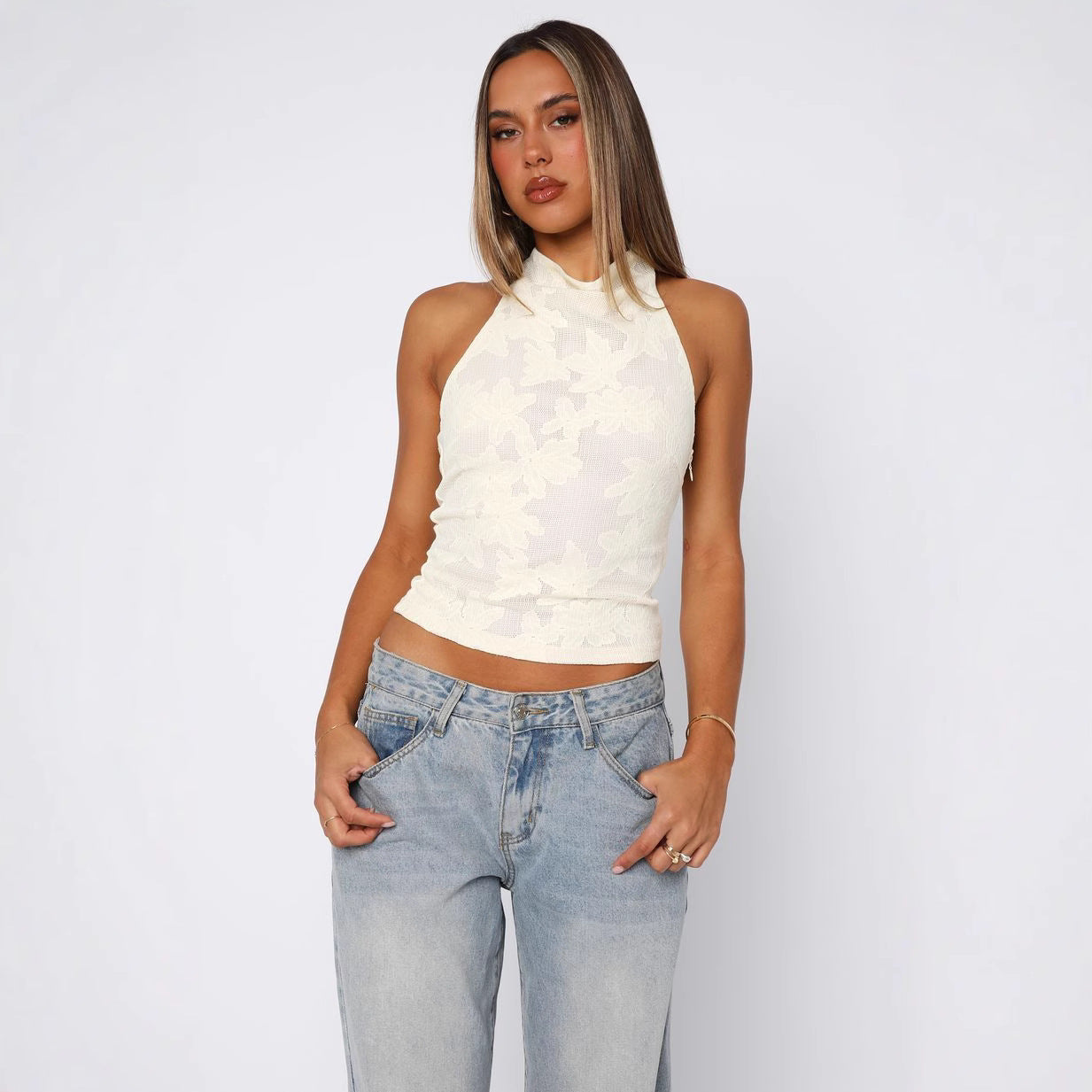 Backless Mesh Top – Chic, Sexy, Stretchy White Streetwear