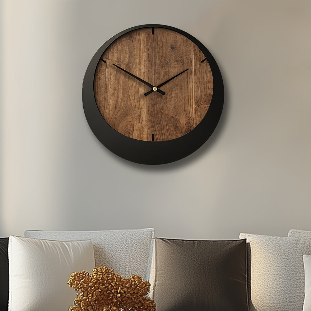 1pc Silent Wooden Wall Clock, Round Artistic Timepiece, Battery Operated, Decorative Manufactured Wood, AA Battery Powered (Not Included), for Home, Kitchen, Living Room, Bedroom, Office - 14/16/18 inch