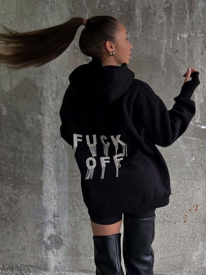 Rhinestone Tassel Oversized Hoodie Streetwear Jacket