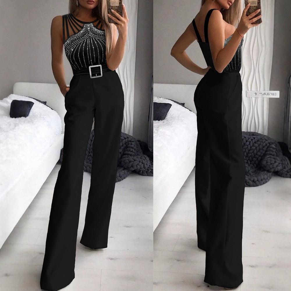 Rhinestone Strapless Waist-Cinching Jumpsuit