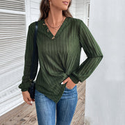 Fall V-Neck Textured Striped Long-Sleeve Sweater