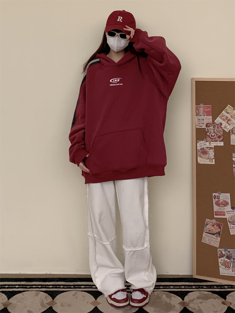 Fleece-Lined Striped Raglan Sleeve Hoodie