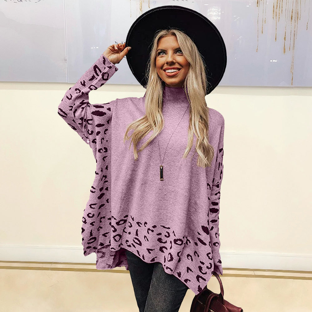 Women's Printed Long Sleeve Casual High Collar Pullover Top