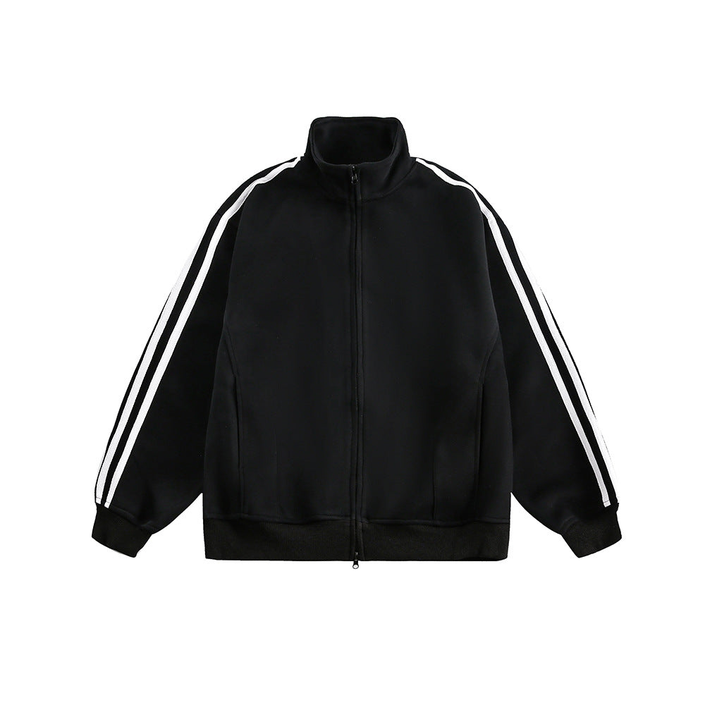 Retro Three-Bar Sports Cardigan Sweater