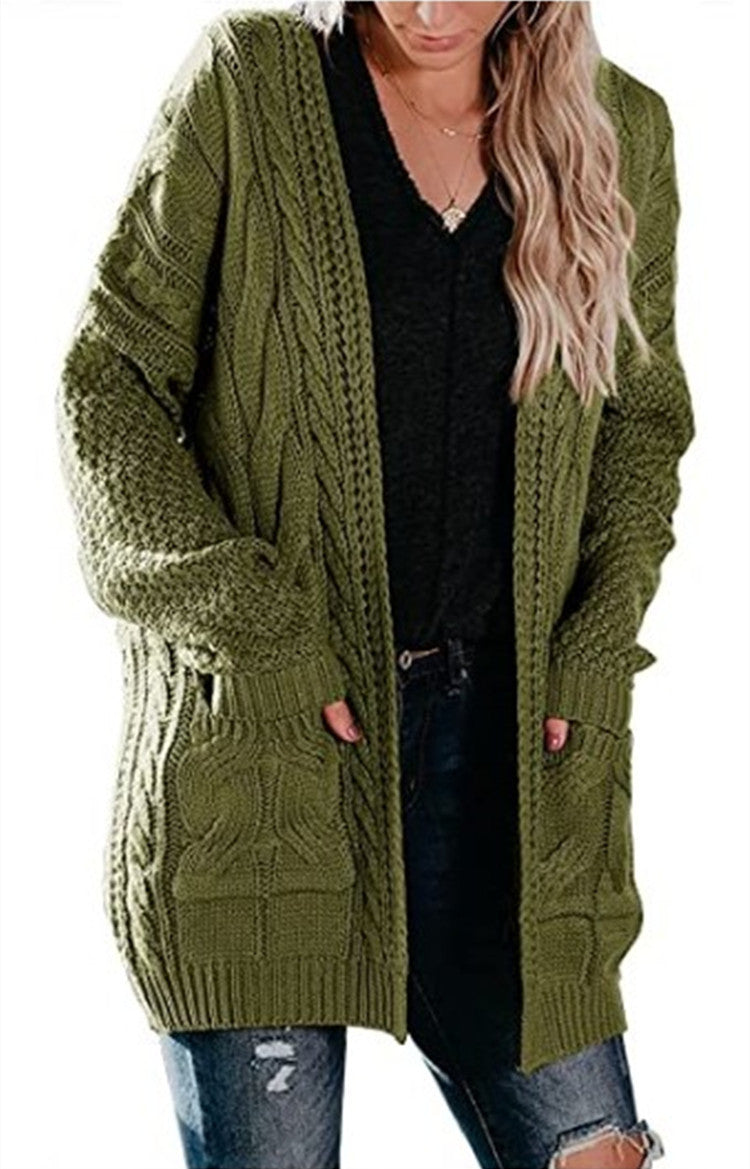 Women's Mid-length Twist Pocket Knitted Cardigan Sweater
