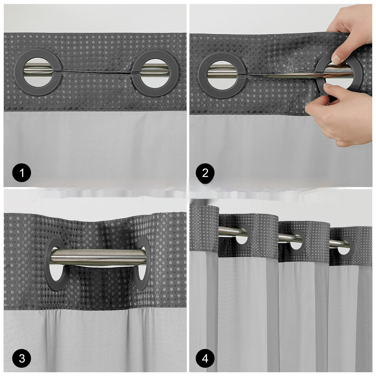 Solid-color Waffle-patterned Double-layer Large-loop-lined Shower Curtain