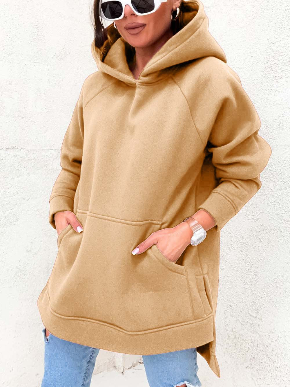 Women's Solid Color Casual Loose Hooded Sweatshirt