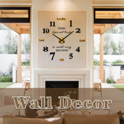 Decorative Black Golden Large Wall Clock - Battery Powered - Suitable for Living Room Decoration