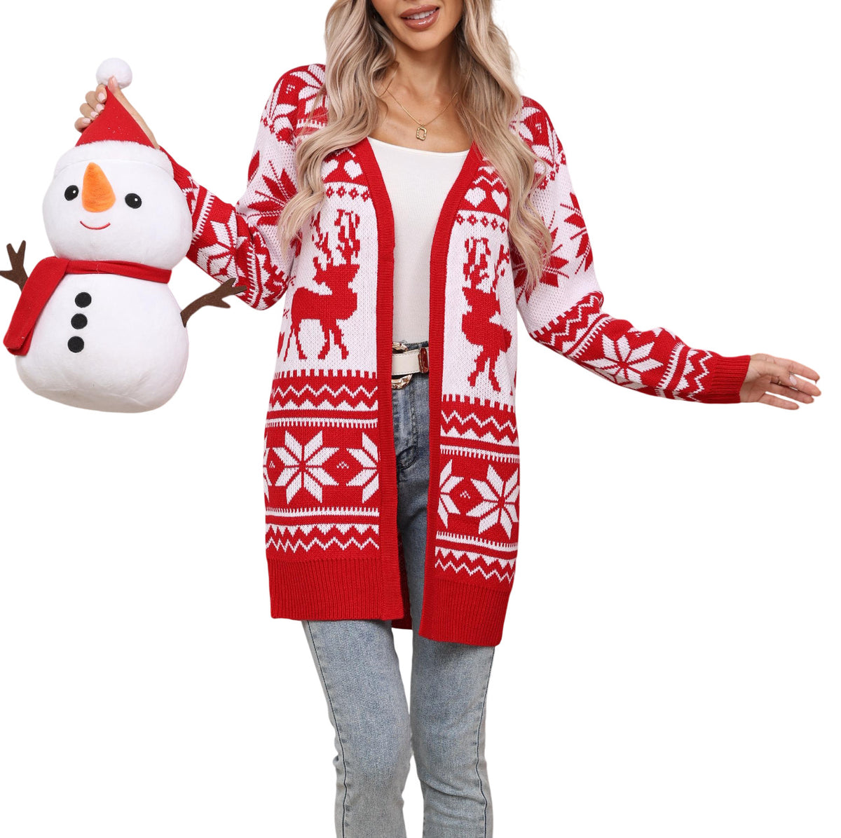Elk Snowflake Embroidered Knitted Cardigan Coat for Women