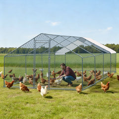 Four-compartment outdoor shelter for chickens and rabbits with arched roof