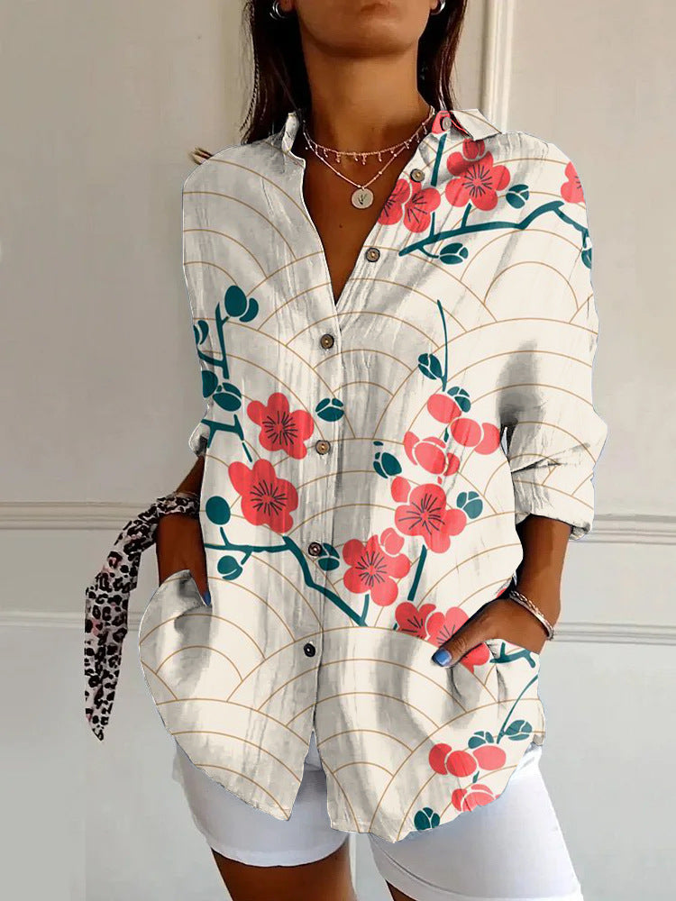 Women's Summer European And American Seven-sleeve Floral Pattern Printed 3D Shirt