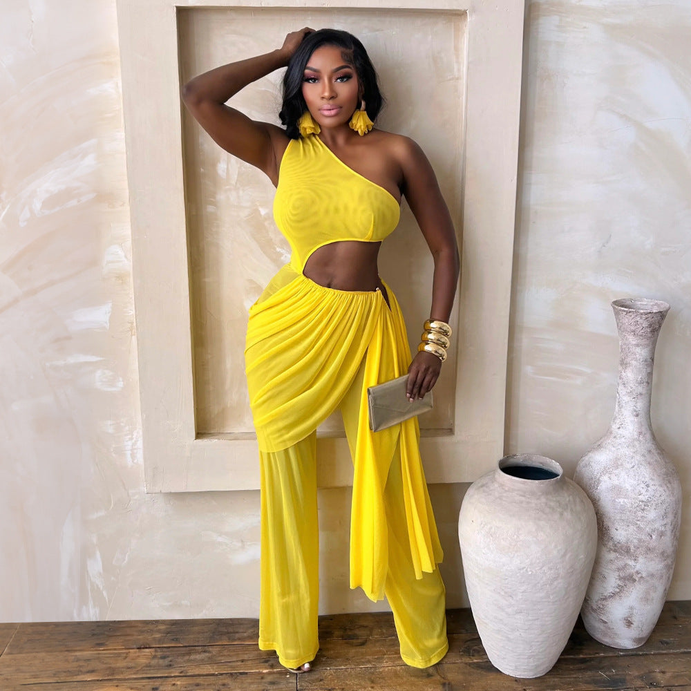 Women's Chic Off-Shoulder Slim-Fit Mesh Jumpsuit