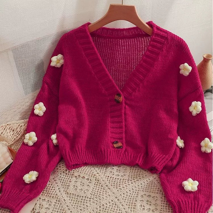 Sweet-style Short Two-button Knit Sweater for Women