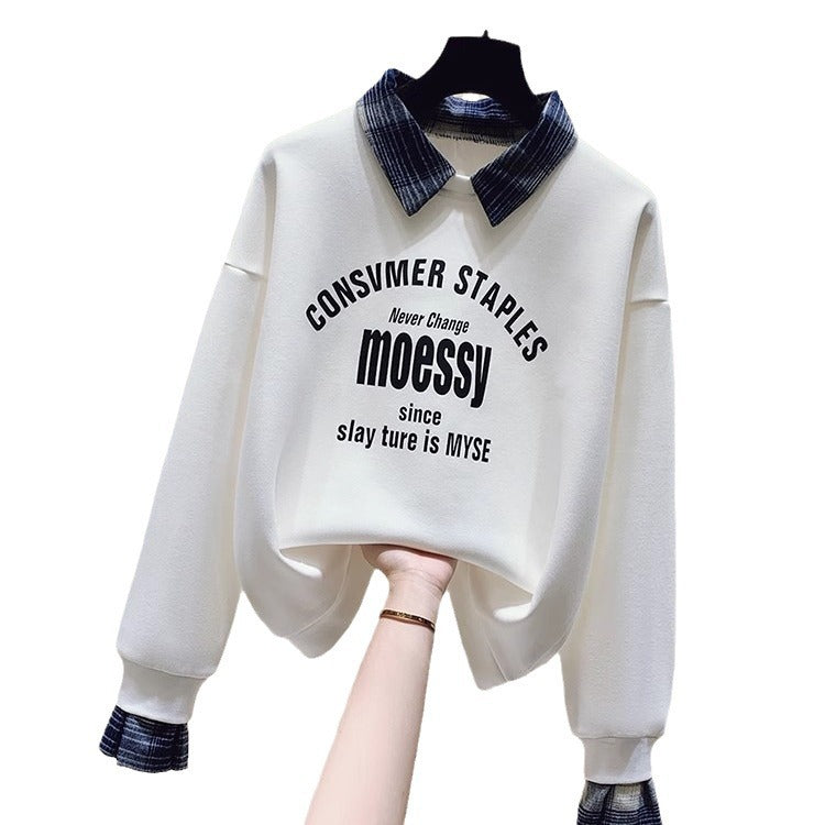 Chic False Two-Piece Long-Sleeve Cotton Sweater