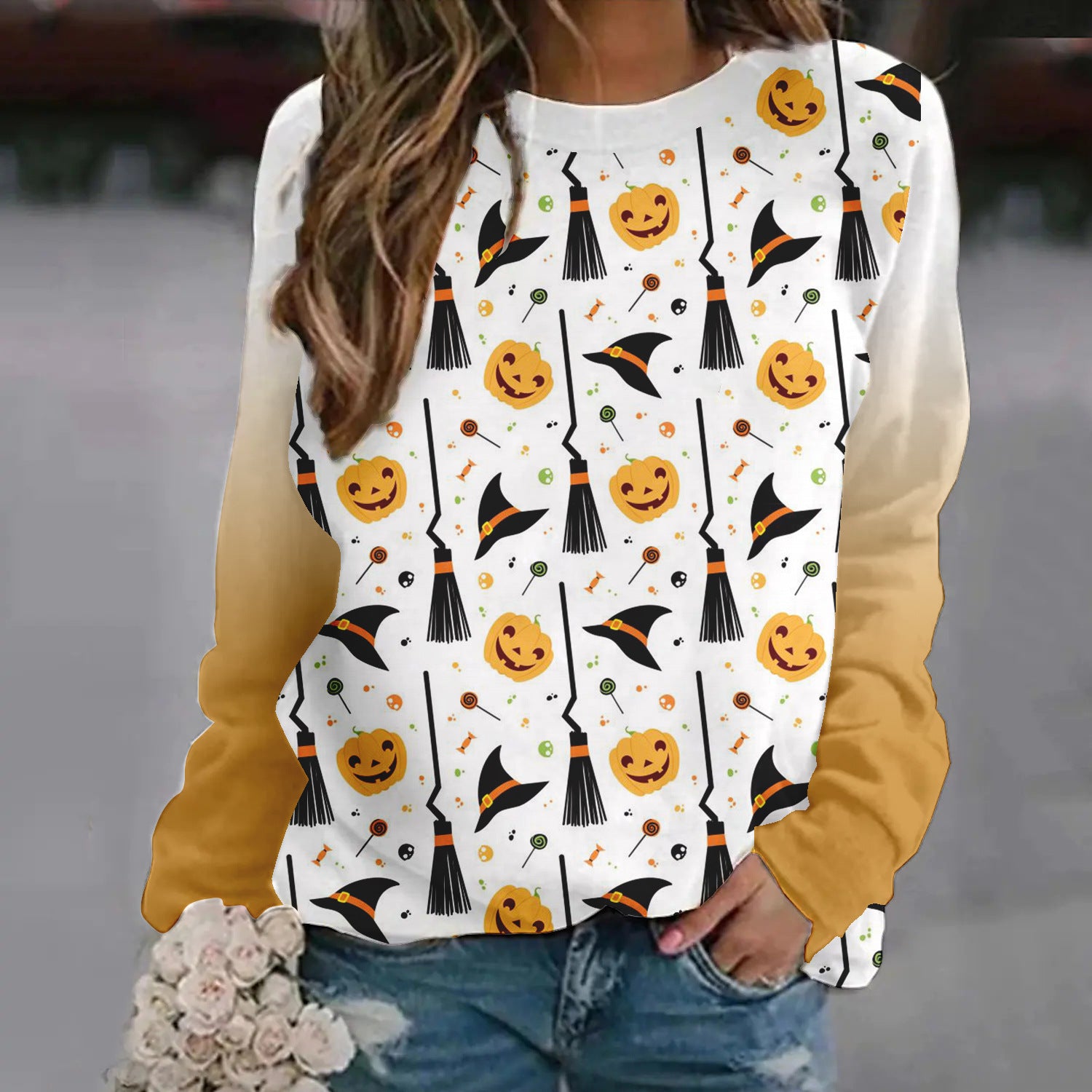 Women's Halloween Printed Raglan Sleeve Sweater