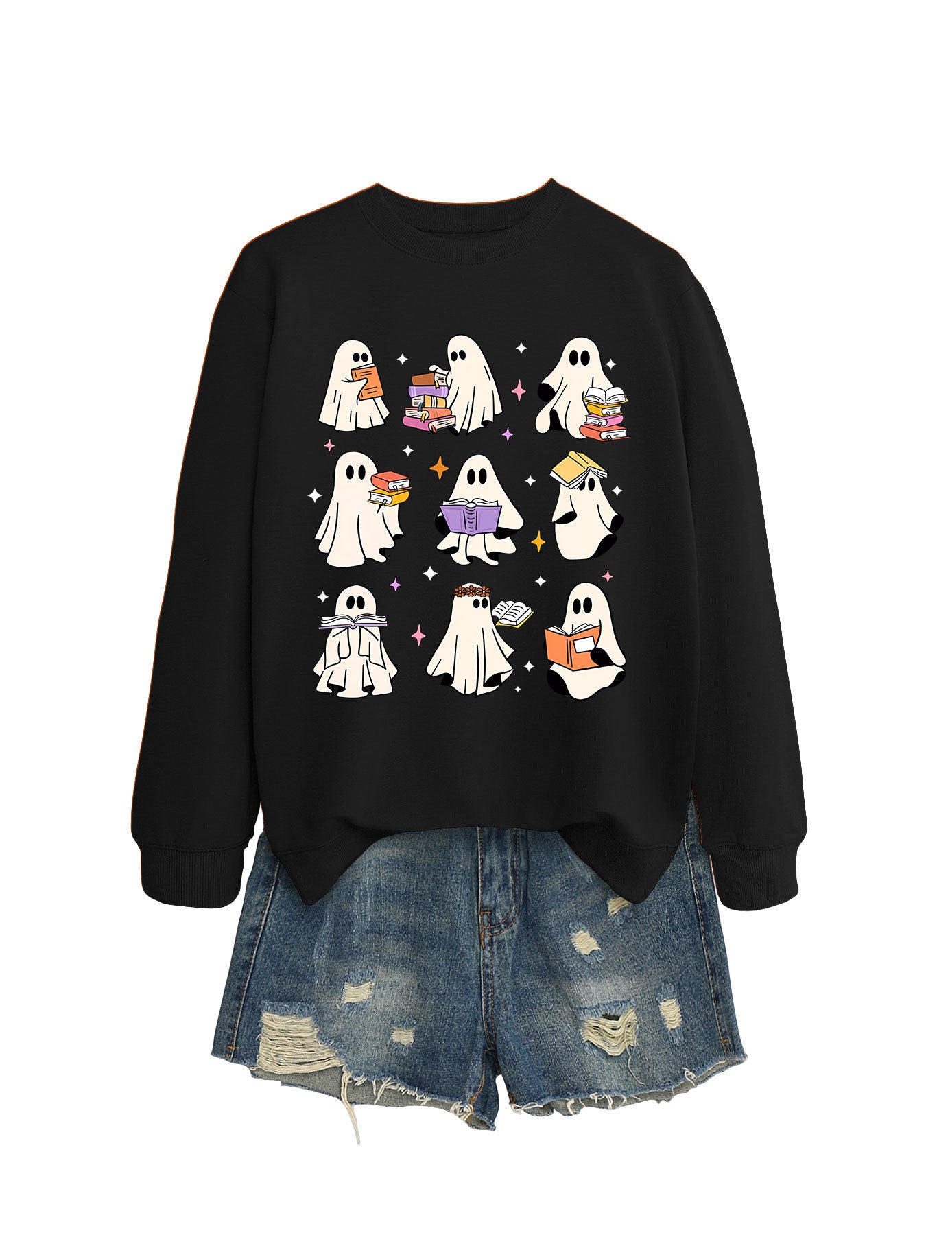 Women's Cozy Reading Print Pullover Sweater