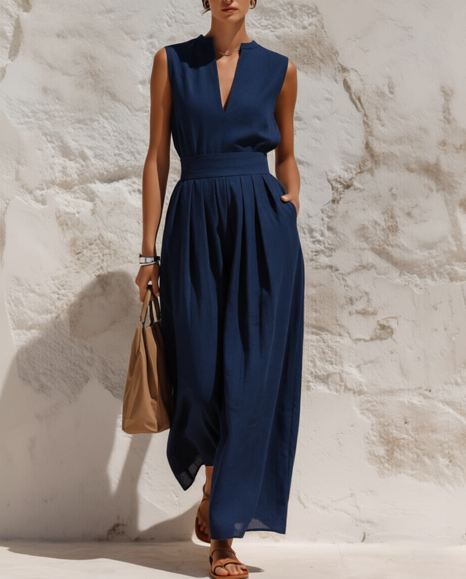 Sleeveless High-waisted Loose-fitting Wide-leg Pants Casual Jumpsuit For Women