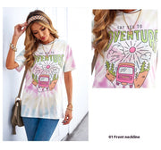Casual Tie-Dyed Letter Print Short-Sleeve T-Shirt