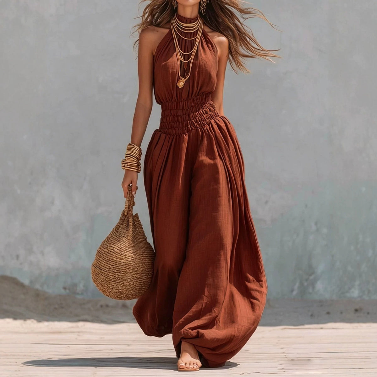 Stylish Sleeveless Halter Jumpsuit For Women