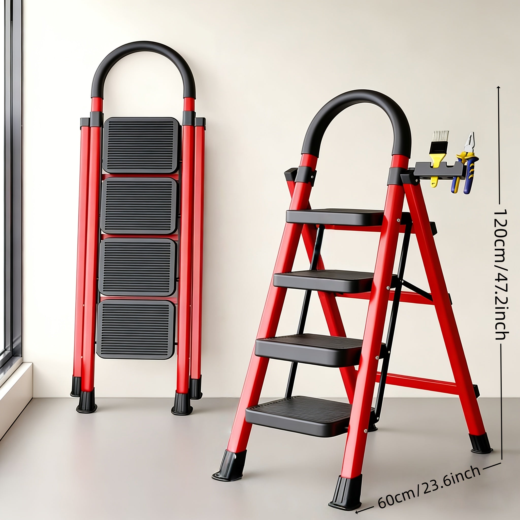 500 lb Heavy-Duty Folding Ladder with Anti-Slip Treads