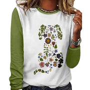 Floral Print Long Sleeve Pullover Round Neck Top for Women