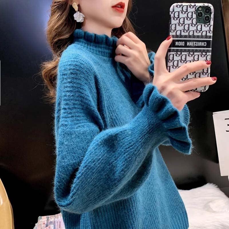 New Loose-fit Figure-flattering Thickened Knit Bottoming Top