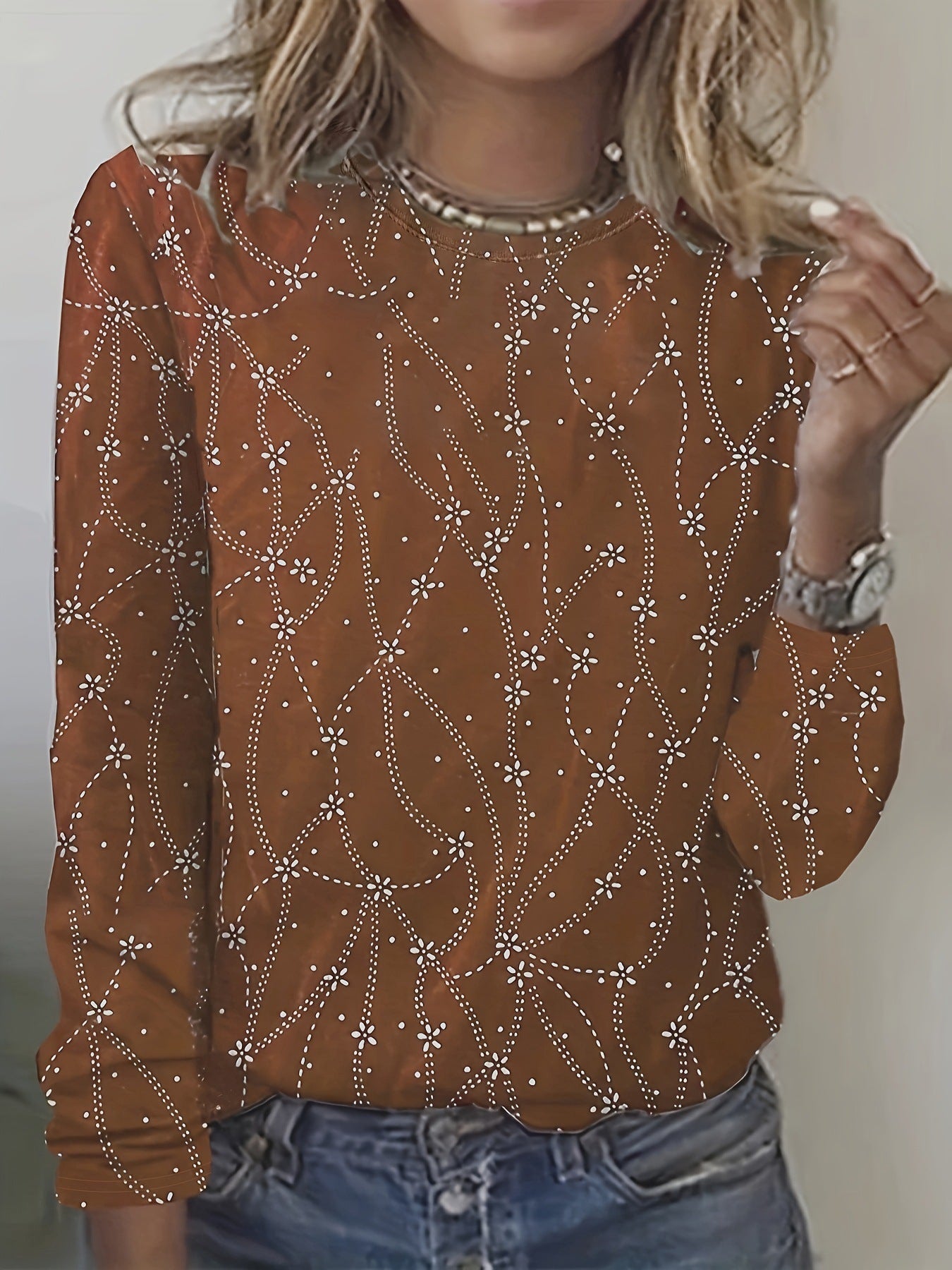 Women's 3D Digital Print Loose Long Sleeve Pullover Sweatshirt