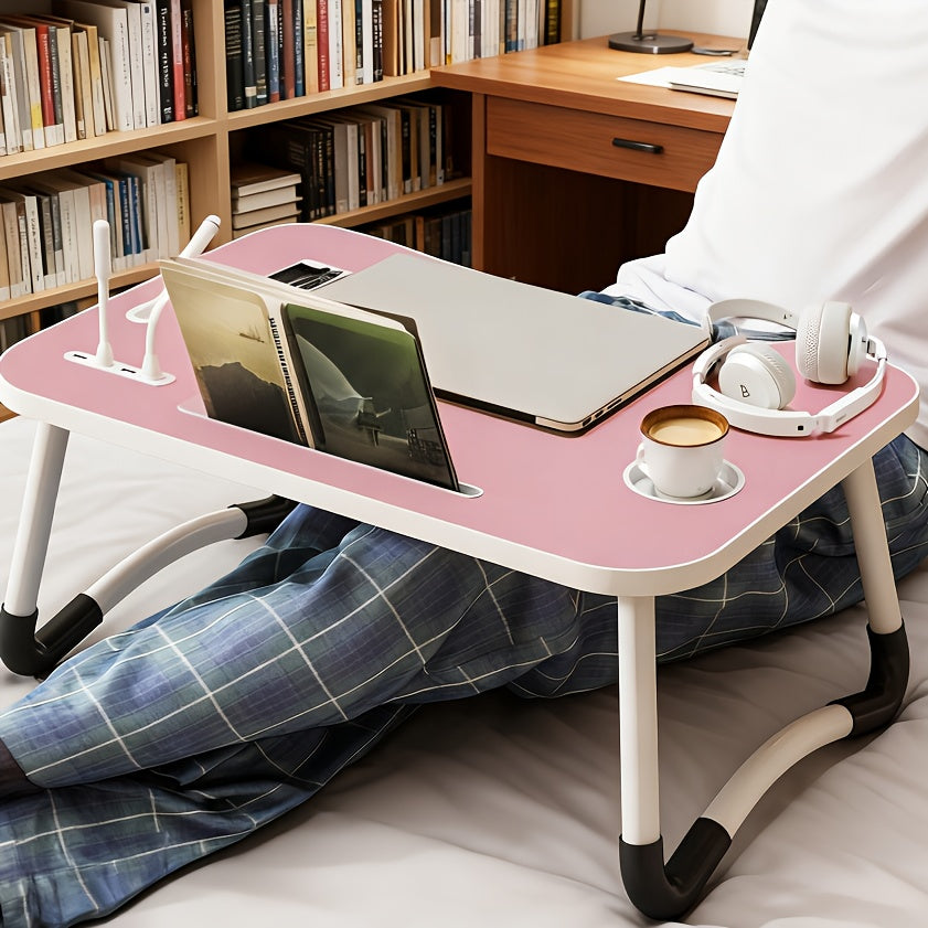 Multifunctional Leg Rest Table With Cup Holder And Drawer, USB, Fan, Light - Portable Foldable Tray For Laptop, Breakfast In Bed, Reading And Writing On Sofa/Couch, Laptop Desk On Bed, School Supplies