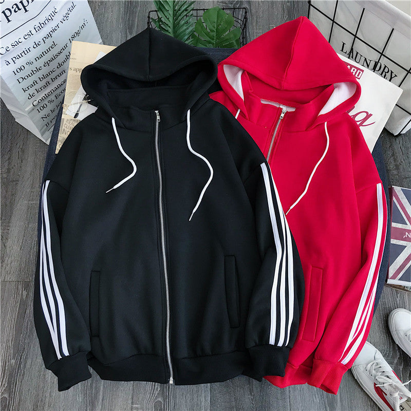 Women's Striped Loose Hoodie Cardigan Jacket