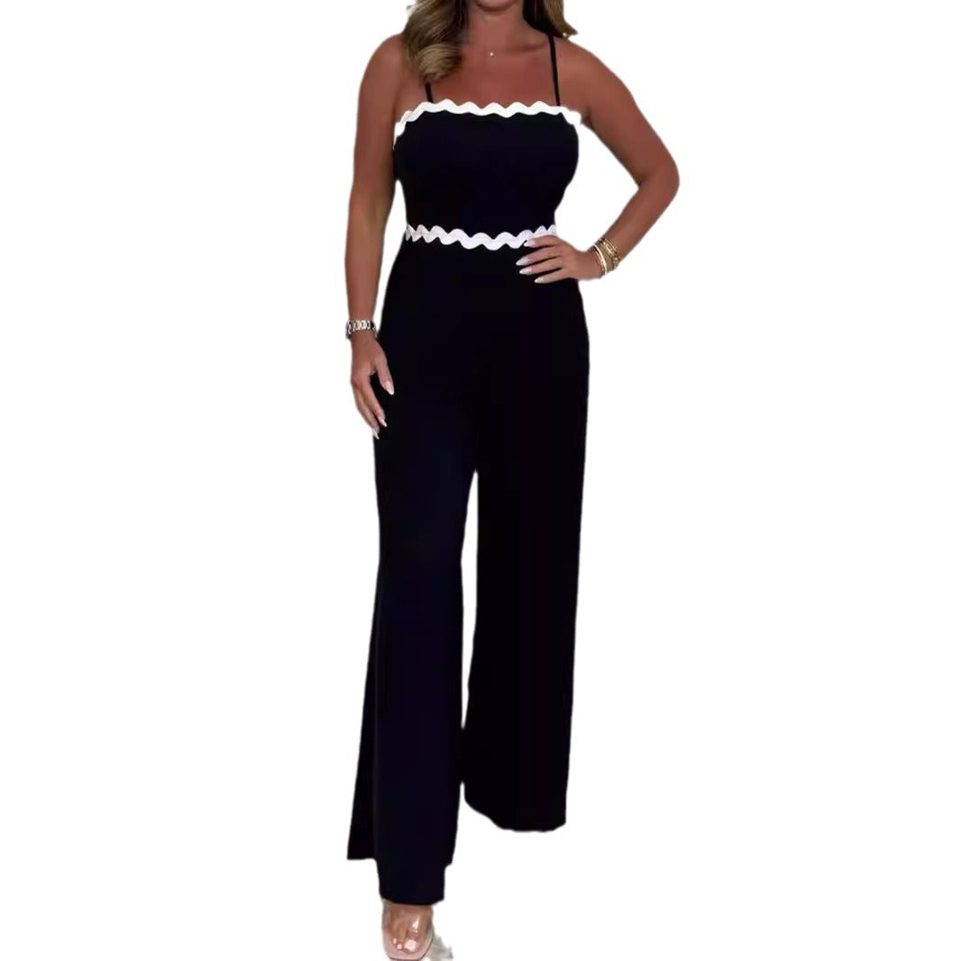 Chic Solid Color Tube Top Wide-Leg Jumpsuit