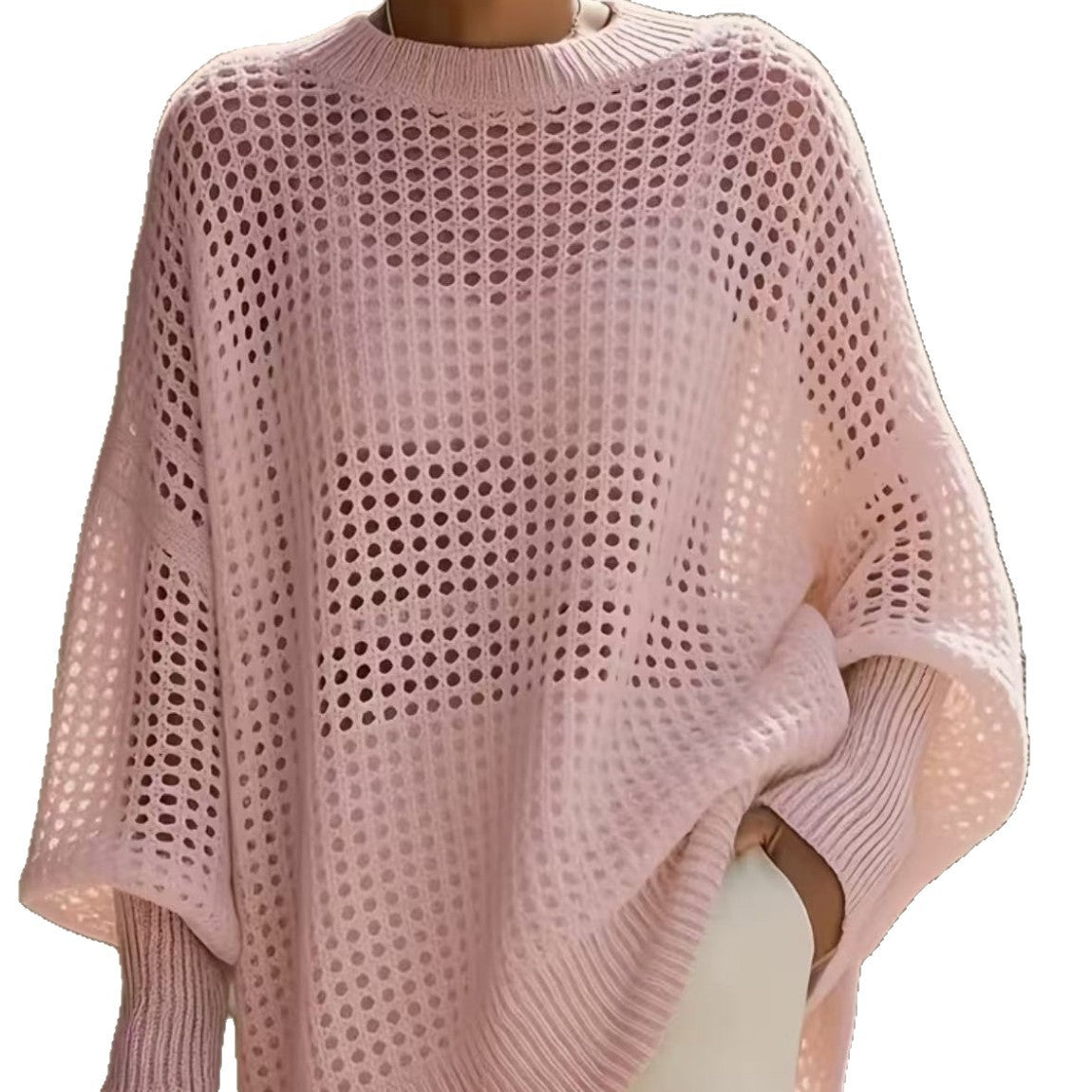 Hollow-out Pullover Loose-fitting Outerwear Sweater Laid-back Blouse Top
