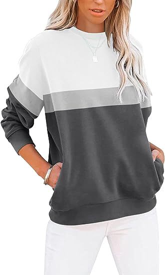 Women's Color-Block Long Sleeve Casual Sports Pullover Sweater