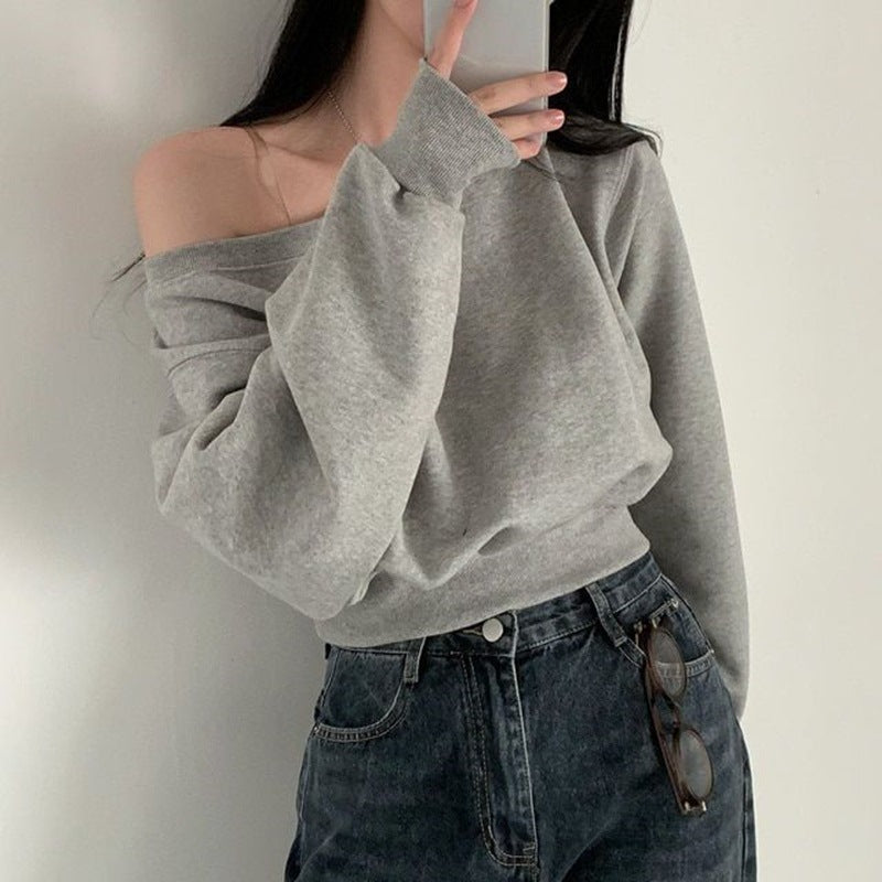 Thin Bottoming Shirt Off-shoulder Loose Casual Top