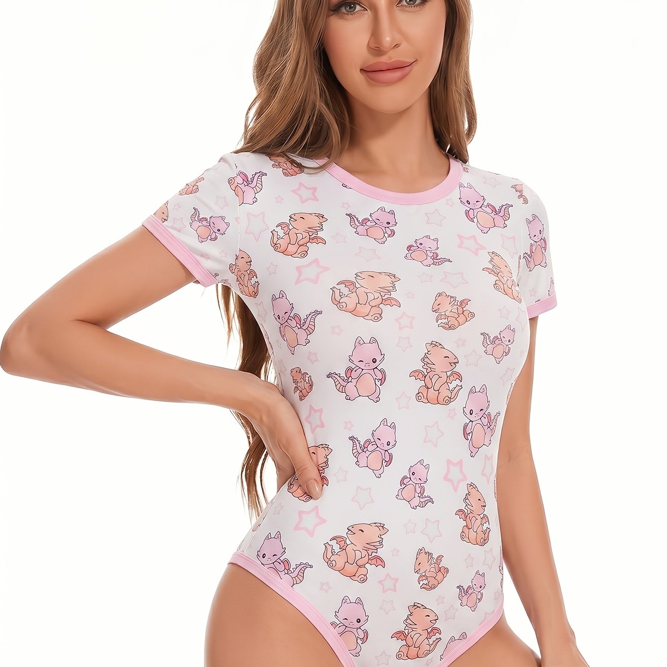 Women's Short Sleeve Printed Bodysuit for Spring/Summer