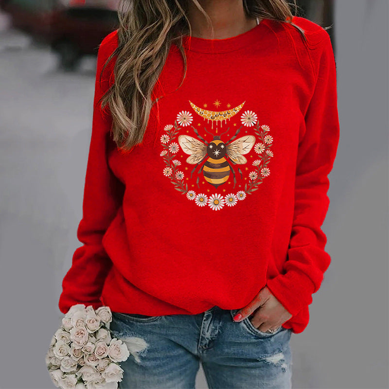Trendy Moon Bee Round Neck Sweater for Women