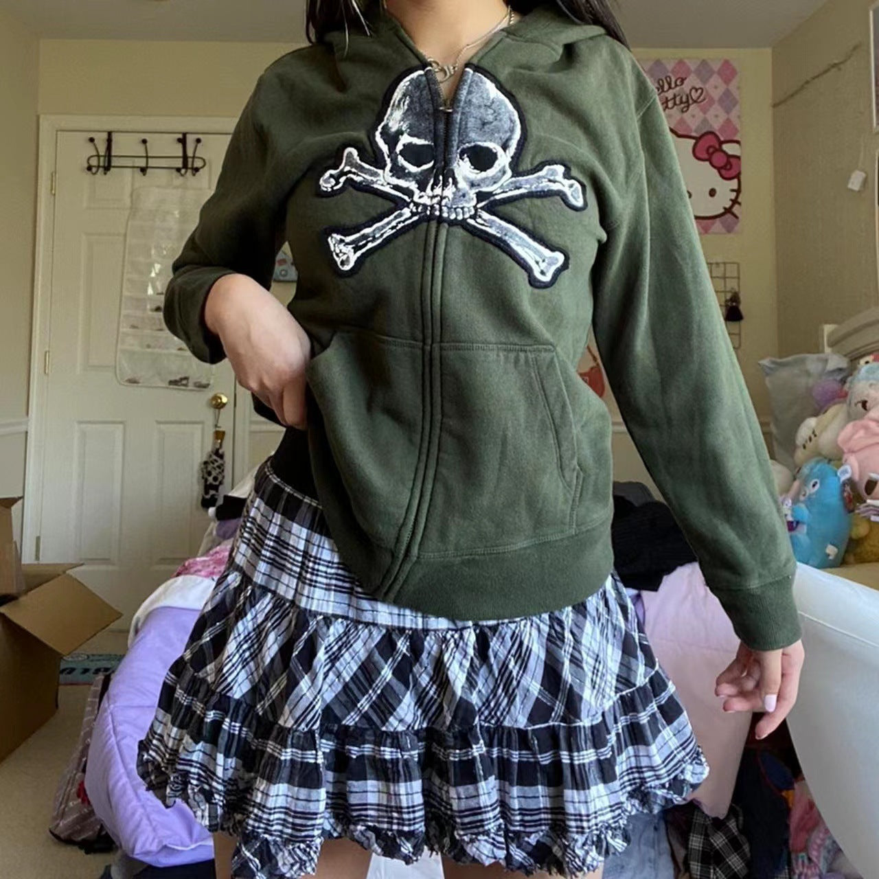 Women's Fleece Skull Print Zip-Up Hoodie